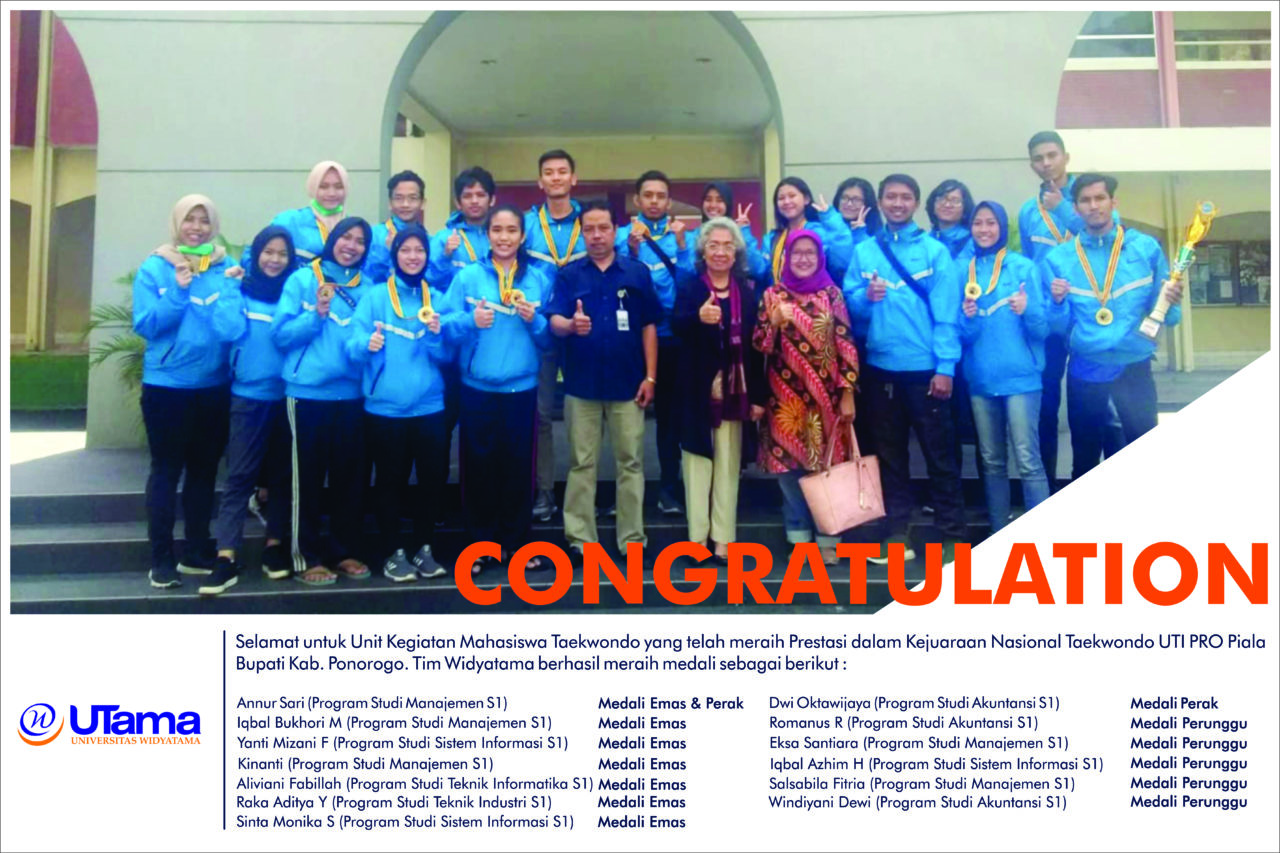 Widyatama Student Activity Unit of Taekwondo Brought 16 medals in the Taekwondo National Championship in Ponorogo